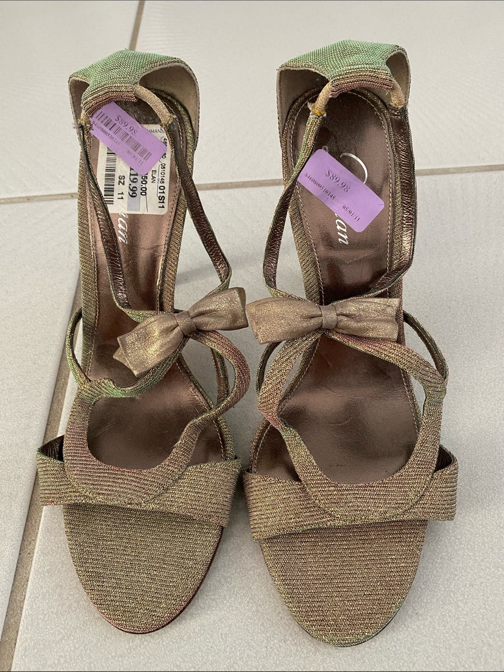 NET  Bergdorf Goodman Women's Metallic Green-Bronze Bow Dress Sandals 11